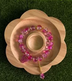 Elegant Pink Double Shaded Glass Beads Bracelet 16cm with Cute Charms Women's Fashion Jewelry Gift