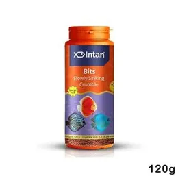 Intan Growel Bits 120g (1.2-2mm Slowly Sinking Crushable Crumble) Highly Nutritious Ornamental Fish Food For Discus, Danios, Barbs & Rainbow All Life