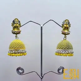 Yellow Colour silver Jummikki Earrings With Yellow Pearl Lakshmi Amman desin For Women Party Wedding Earing Fashion Female Engagement Jewelry Valentin