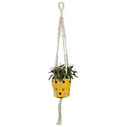 TrustBasket Yellow Round Dotted Planter with Contemporary Hanger | Rope Flower Pot Holder for Indoor and Outdoor Hanging Planter Basket (FROM INDIA)NU