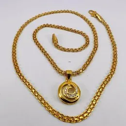 ESH Gold Plated Ladies 2MM Thin Stylish Bismark Chain (18/24 Inch) with Small BK Derana White Stone Pendant