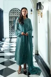 Deep Teal Embroidered Chiffon Pakistani Suit