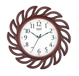 Sonam Wall Clock MO-3207 Designer Round Analog Step Quartz Cherry Wood Glass
