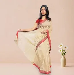 Butter With Red Border  ORGANZA COTTON