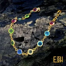 Gold Plated Round Multi-Colour Stone Bracelet for Women