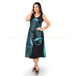 Cyan Blue with Black Batik Dress