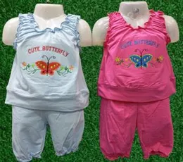 Cute Butterfly sleeveless top and capri pants set. For Baby girl two-piece outfit with butterfly embroidery. (3 Month- 1 Year)