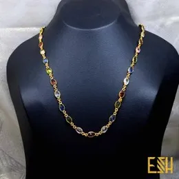 Gold Plated 18/24 Inch Ladies Chain with Multi Oval Color Stones