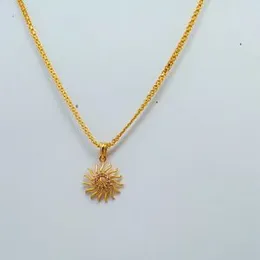 Gold-Plated 2mm Bismarck Chain With Medium Sun Theme Design With Round Line Stone Pendant for Women-24 inch
