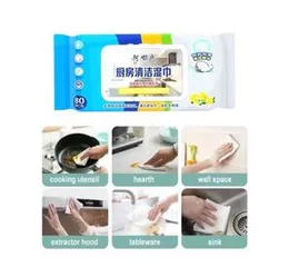 80 Pcs Kitchen Cleaning Wet Wipes Pack - Strong Decontamination & Absorption Kitchen Wipes Large Pack with Coconut Oil Essence