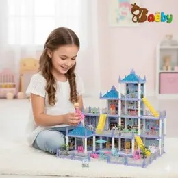 14 Room lighted villa-0629 | DIY 4 Floors Princess Doll House