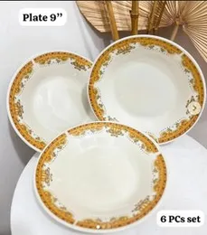 6-Piece 9-Inch Dinner Plates Set - Premium Ceramic Dishware, Dishwasher Safe, Microwave Safe, Everyday Use Bulk Pack for Family Meals