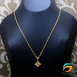 Gold Plated Guaranteed 18/24 inch Karali / Disco Chain with Two Line Stone Box Pendant Necklace for Ladies.