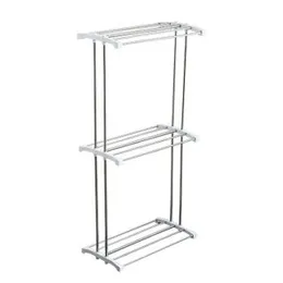 3 Tier Towel Stand ABS Stainless Steel Floor Towel Rack Deluxe Indoor Outdoor Clothes Airer Baby Diaper Drying Rack White