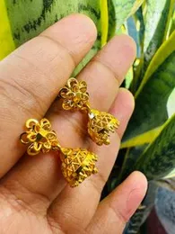 Gold Plated Small Jimikki Bell Type Drop Earrings with Flower Head & Beads for Women & Girls