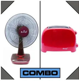 Airsonic TS220 Table Fan + TTS601 Pop Up Toaster Combo 3 Speeds High Speed Cooling 750W 2 Slice Wide Slots Breakfast Set Non-Stick