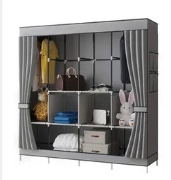 Canvas Wardrobe Portable Wardrobe Shelves Clothes Storage Organiser With Curtain Cover With 4 Hanging Rail