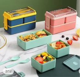 Kitchen 1400ml Lunch Box Wheat Straw Dinnerware Food Storage Container Insulated Bag Lunch Box Portable Camping Bento Box
