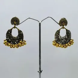 Black & Gold Bollywood Gorgeous Peacock Stud Earrings with Gold Ball Drop Designer Jewelry for Women