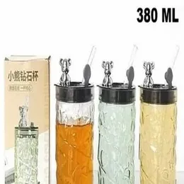 good quality glass with lid and glass straw 380ML.