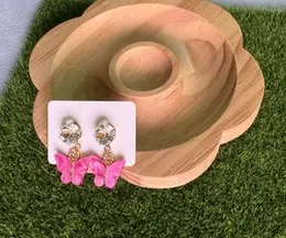 Pink Crystal Stone Top Butterfly Drop Earrings for Women, Cute Fashion Jewelry Gift for Women and Girls, Perfect Gift for Birthdays