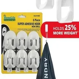 06 Pieces Super Adhesive Hook Non Drill,, Create Extra Storage On,Walls,Kitchen Bath,Garage,Etc