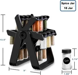 Home spice rack organizer, spice organizer with 18 Spice large glass Jars and Spice Labels with Funnel Complete Set, Windmill rotating spice rack, Kit
