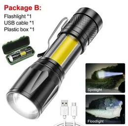 Mini LED USB Rechargeable Flashlight with Side COB Work Light