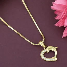 Gold Plated Guaranteed 2MM New Trend Stylish singapore square Fox Chain 18/24 Inch Beautiful Design With Dolphin Harte Fixed Stone Pendant