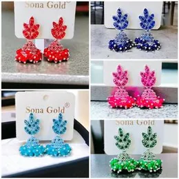 Silver Mix Small Cute Jimikki Drop Earrings with Multi-Color Stones & Pearl for Women and Girls
