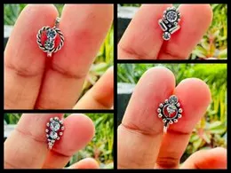 Silver Color Traditional Non-Piercing Nose Pin for Women & Girls – Round Flower Design Nose Ring with Stone