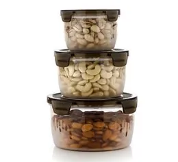 Lock & Seal Unbreakable Round Container For Kitchen Storage - Set of 3 Pcs