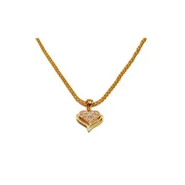Gold Plated 4MM Bismarck Chain With Heart in Small White Stone Heart Pendant For Women-24 inch