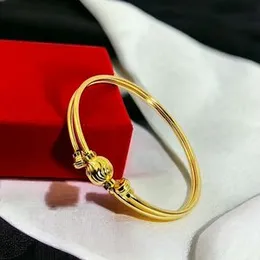 Gold Plated Three Line Plain Bangle with Single Ball Design for Women & Girls