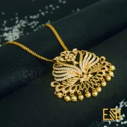 Gold Plated 18/24 Inch Stylish Thin Bismark Chain with Hansaputtuwa Pendant for Women
