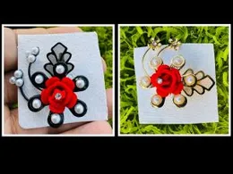 Gold & Black Color Red Rose Flower Design Brooch with White Stone and Pearl for Women