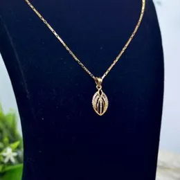 Gold Plated 1mm New Model Box Chain With Pendant With White Stone For Women.