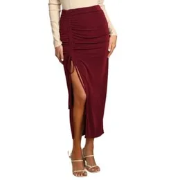 Side Ruched Bodycon Midi Skirt