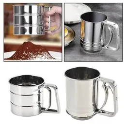 Flour Sifter Stainless Steel | Shaker Sieve Cup Mesh Crank Sifter With Measuring Scale For Flour Icing Sugar Sifter | Stainless Steel Flour Sifter