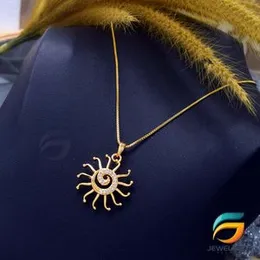 Gold Plated Guaranteed 18/24 inch 01mm Box Chain with Medium Derana Sun Pendant Necklace for Ladies.
