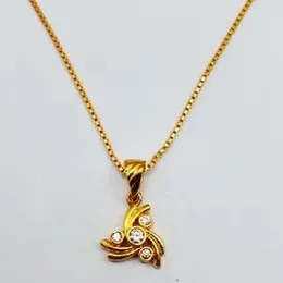 Gold Plated 1mm Box Chain With Triangle Shape Three White Stone Design Pendant For Women.