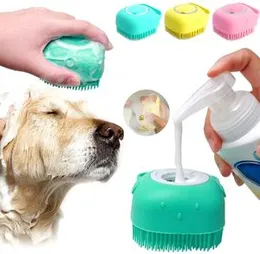Pet Brush Dog Bath Brush Silicone Massage Shampoo Dispenser Brush Cat Soft Comb Grooming Hair Cat Comb Soft Grooming Silicone Brush