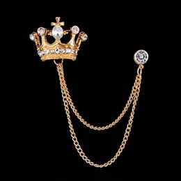 New arrival Men's Brooch British Style Suit Pin Badge with Chains Buckle Chain and crown drop Collar Lapel for Men Shirt and blazer