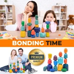 Stone Balance Stack Building Blocks Set - 20 Pcs Polyhedral Plastic Stacking Rocks Educational Creative Preschool Arts Learning Sensory Building Block