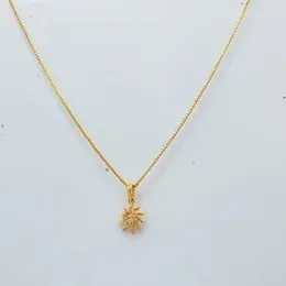22kt Plated 1mm Box Chain With  Small Sun Theme Design With Round Line Stone Pendant for Women.