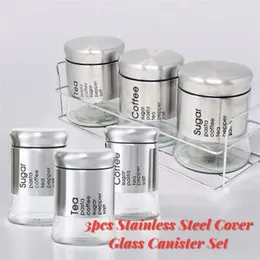 3pcs Stainless Steel Cover Glass Canister Set