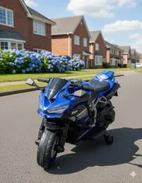 Blue âNinja 25Râ Ride-On Sportbike â Realistic Design with Training Wheels for Kids