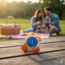 Oleves Leather Strap Couple Watch (Brown)