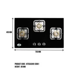SQUARE 3 BURNER BLACK TEM/GAS COOKER, HB-33001