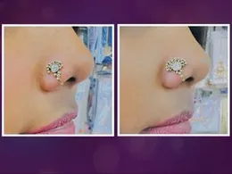 Gold Color Indian Traditional Non-Piercing Half-Moon Design Nose Ring with Stone for Women & Girls